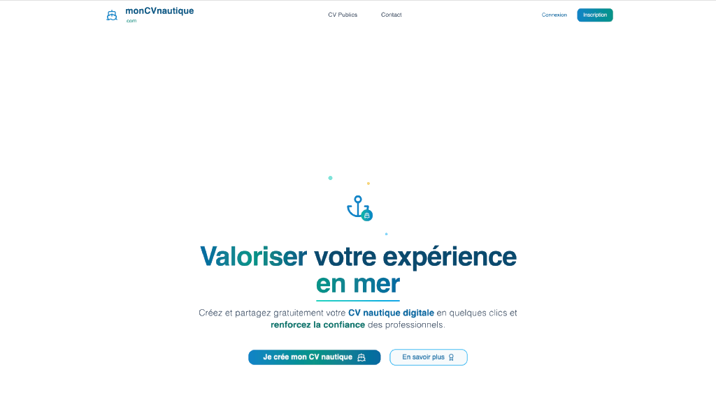 Capture d'écran du projet monCVnautique.com