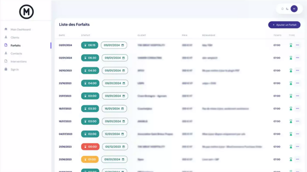 Capture d'écran du projet Custom CRM